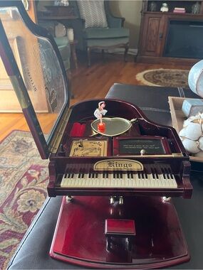 Vintage Kings grand Miniature Piano Music Box - Burgundy with Cream Keys